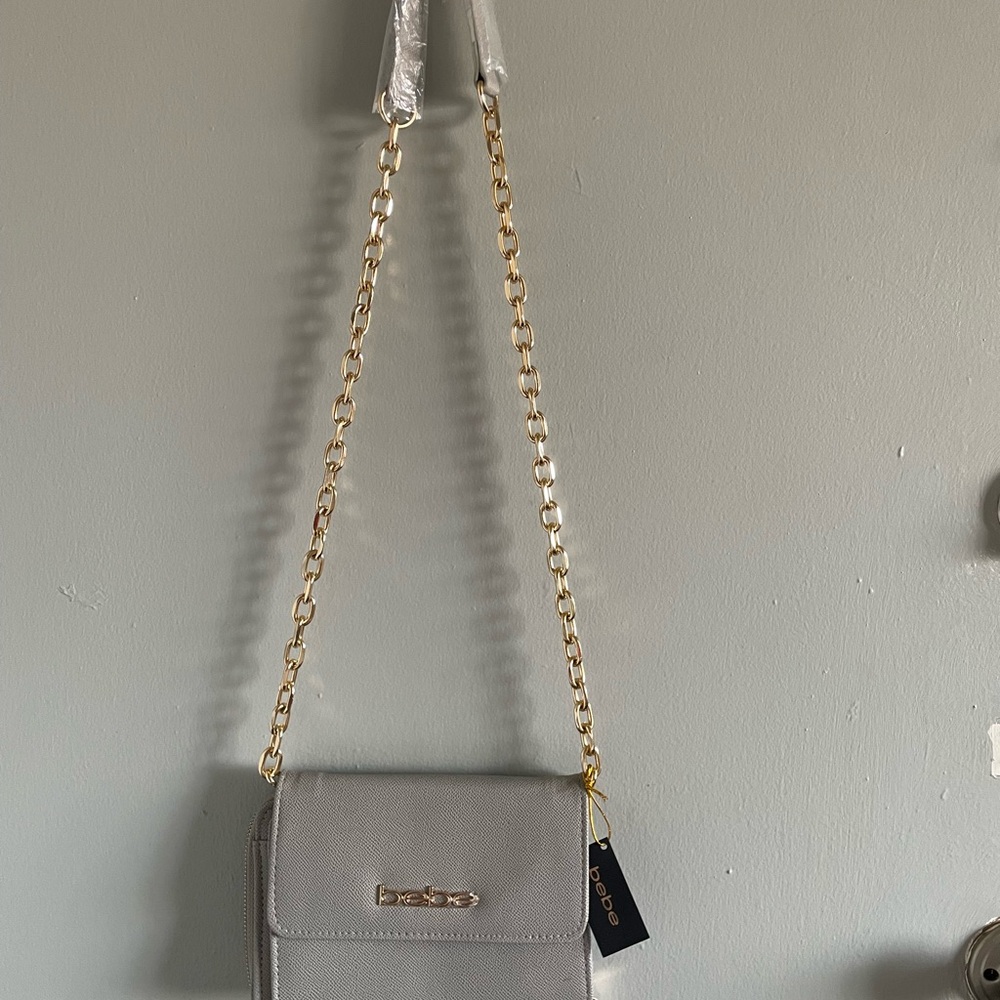 Gray Crossbody Bag with Gold Chain